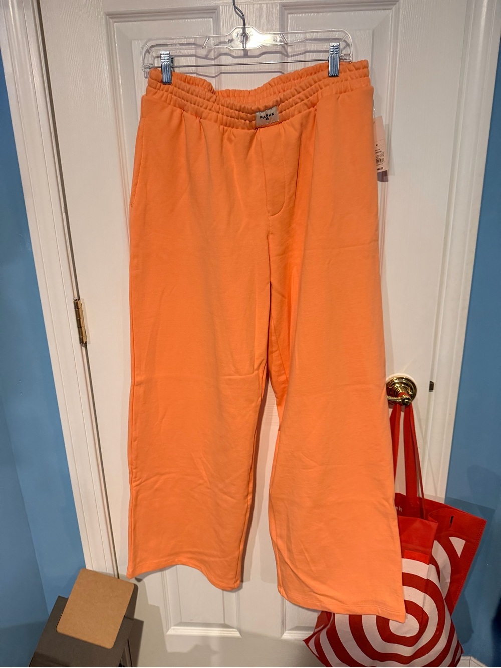 Women's Orange Wide-Leg Sweatpants with Elastic Waist